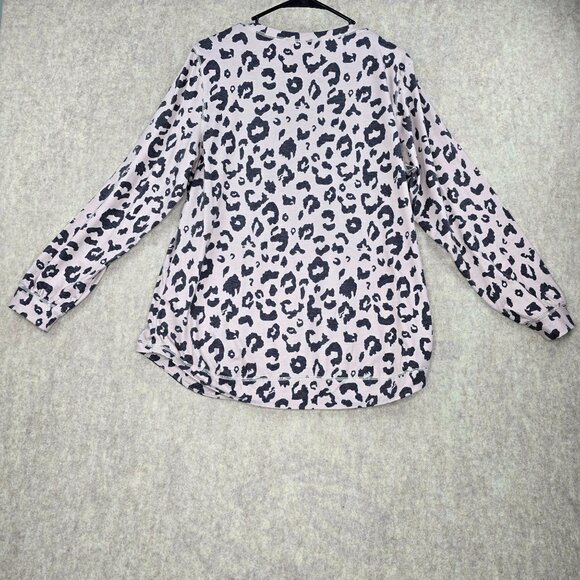 Temofon Womens Leopard Print Long-Sleeve Top Beige Black Soft Stretchy Casual - Picture 2 of 7